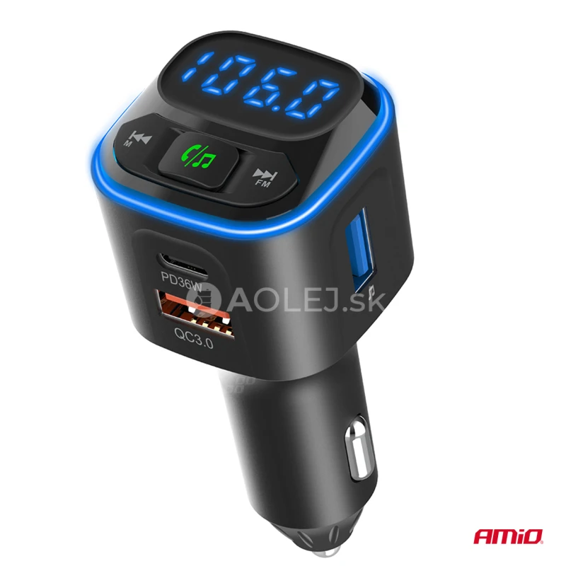 FM transmitter 1&times;USB-A 2&times;USB-C 12/24V AMiO-04651