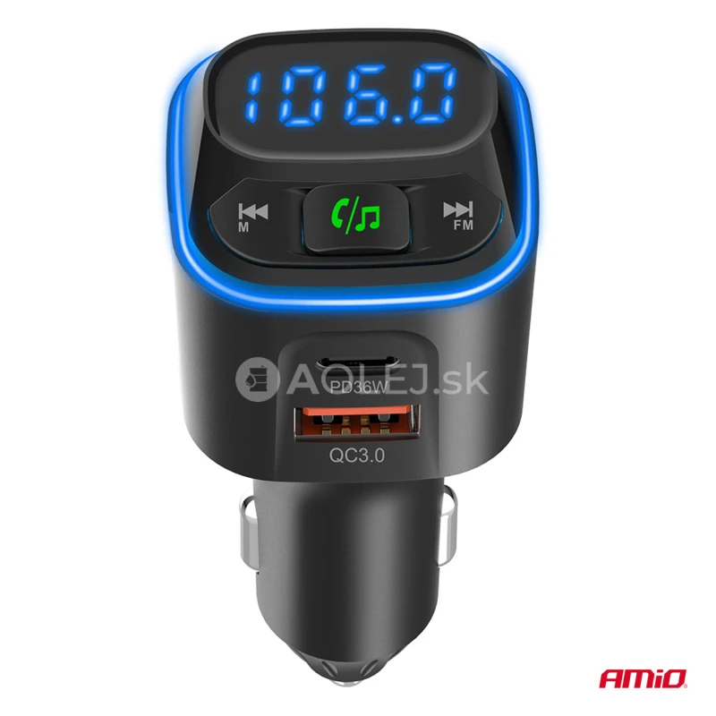 FM transmitter 1&times;USB-A 2&times;USB-C 12/24V AMiO-04651