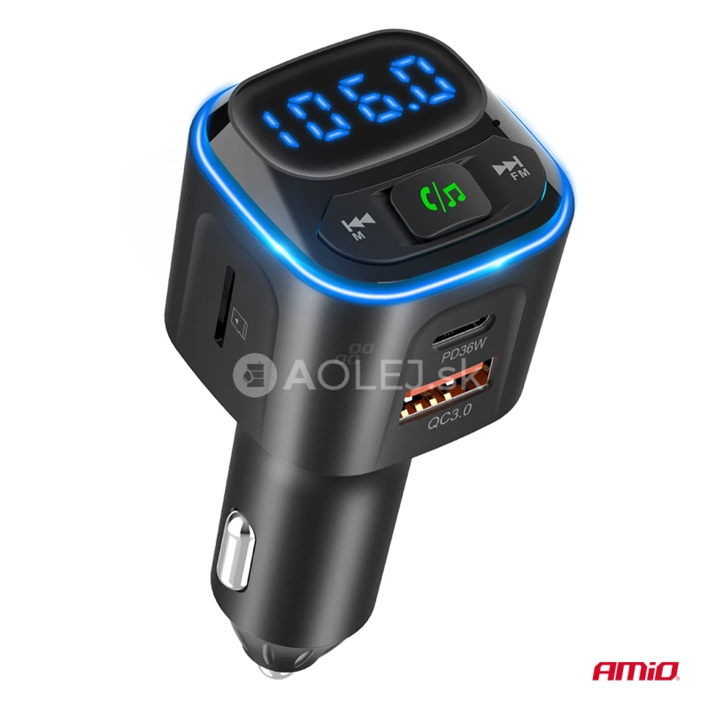 FM transmitter 1&times;USB-A 2&times;USB-C 12/24V AMiO-04651