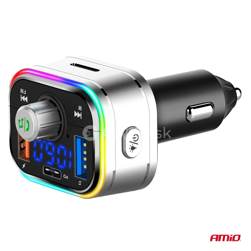 FM transmitter 1&times;USB-C microSD 12V 24V AMiO-04652