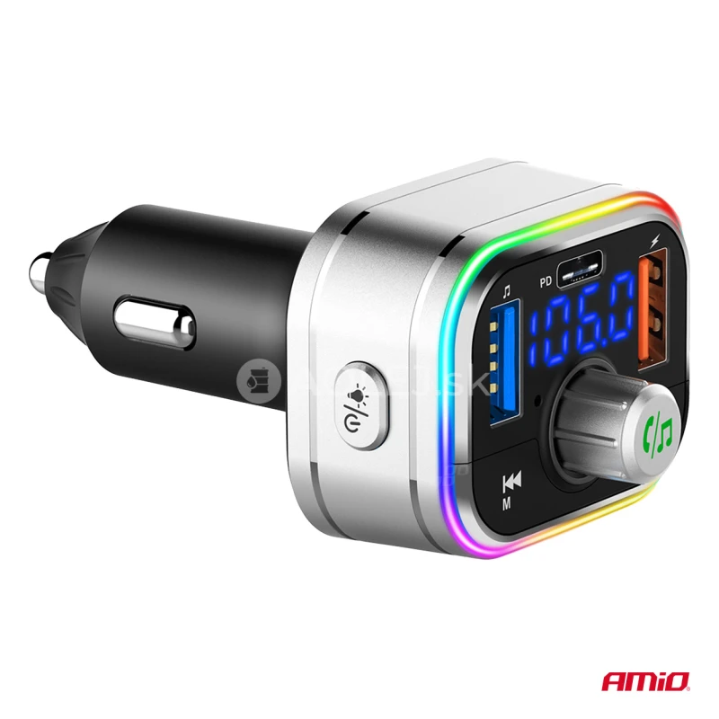 FM transmitter 1&times;USB-C microSD 12V 24V AMiO-04652