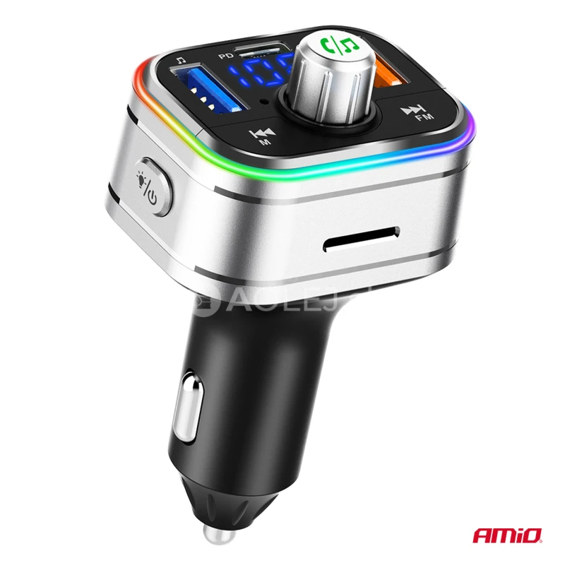 FM transmitter 1&times;USB-C microSD 12V 24V AMiO-04652