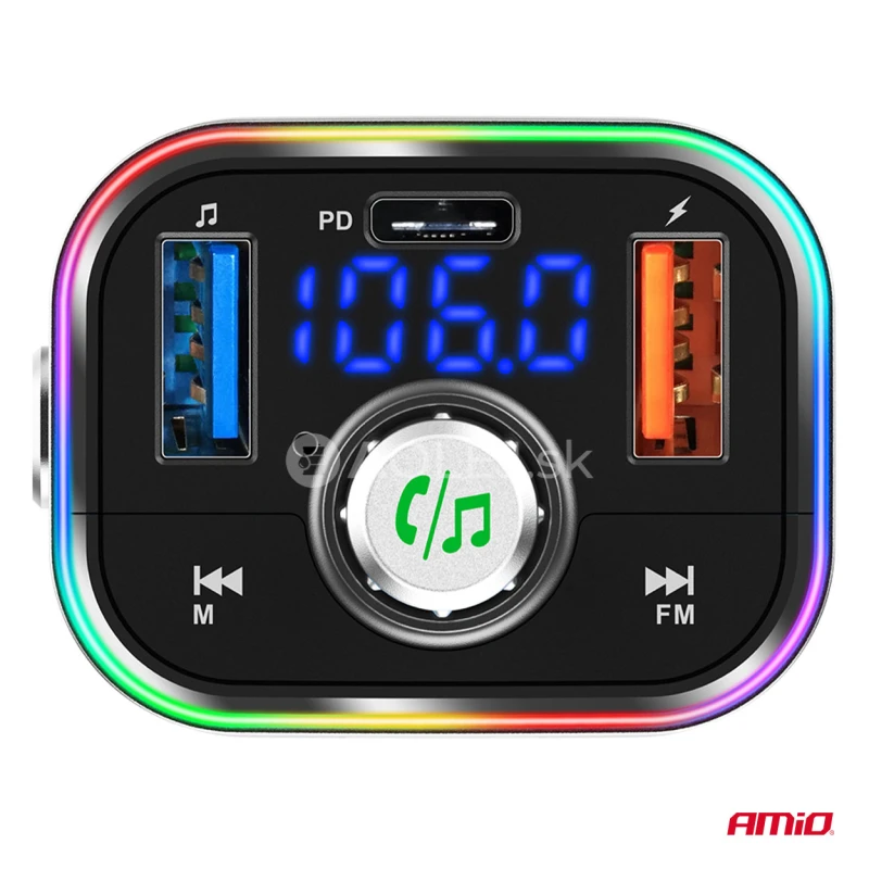FM transmitter 1&times;USB-C microSD 12V 24V AMiO-04652