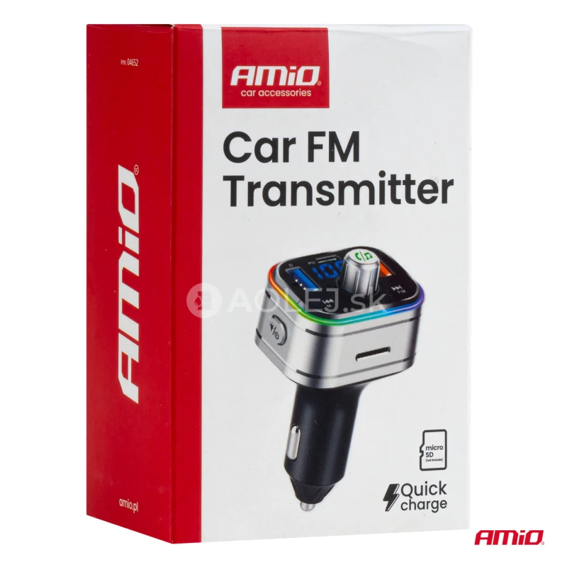 FM transmitter 1&times;USB-C microSD 12V 24V AMiO-04652