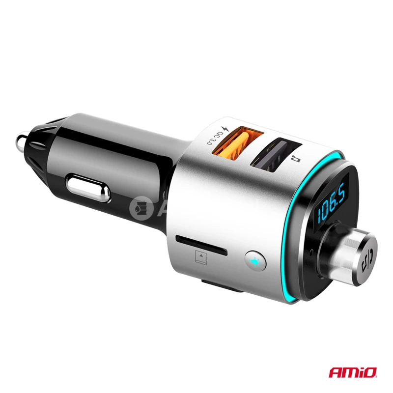 FM transmitter 2&times;USB-A microSD 12/24V AMiO-04654