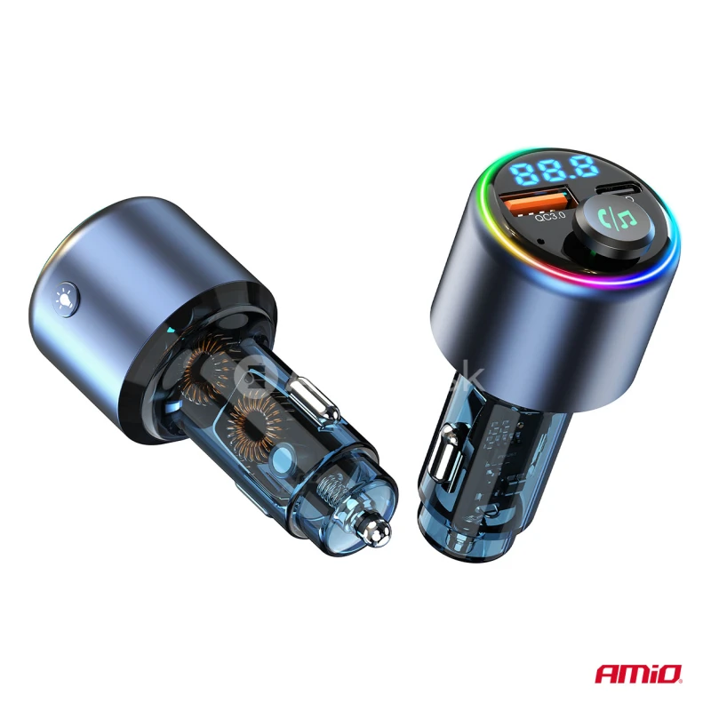 FM transmitter 1&times;USB-A 1&times;USB-C 12/24V AMiO-04655