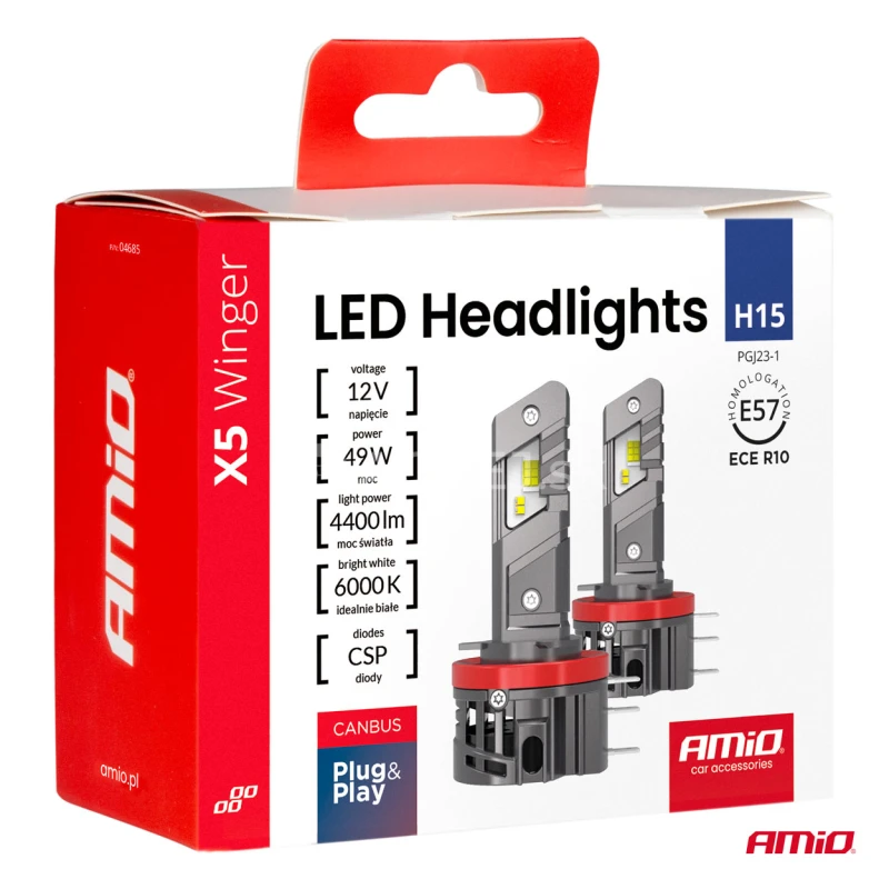 LED žiarovky X5-series WINGER H15 49W 6000K CANBUS AMiO-04685