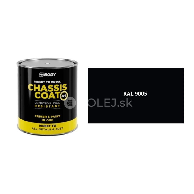 HB BODY 410 chassis coat, polomat - farba na kov a strechy 4 v 1 RAL 9005 čierny 750ml