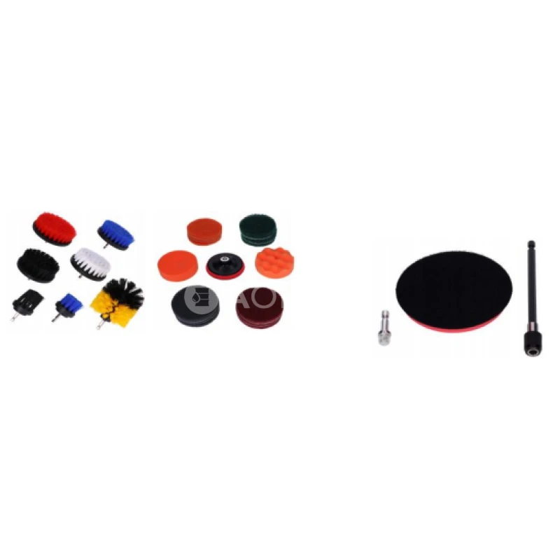 Zostava leštiacich kotúčov + unášač + adaptér + čistiaca sada kef 100mm  / 23 kusová zostava /