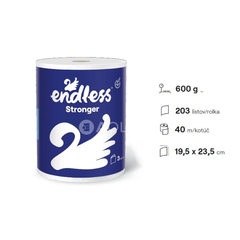 Endless Stronger 3 vrstvová papierová utierka, návin 40m, 203 útržkov, 600g