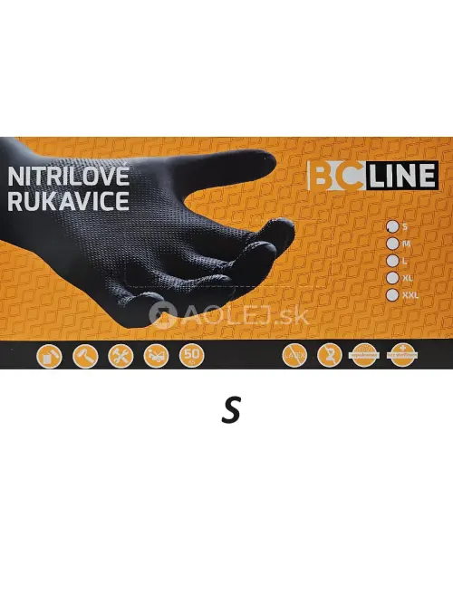 BC LINE gripov&eacute;, nitrilov&eacute;, proti&scaron;mykov&eacute; rukavice S balenie 50ks