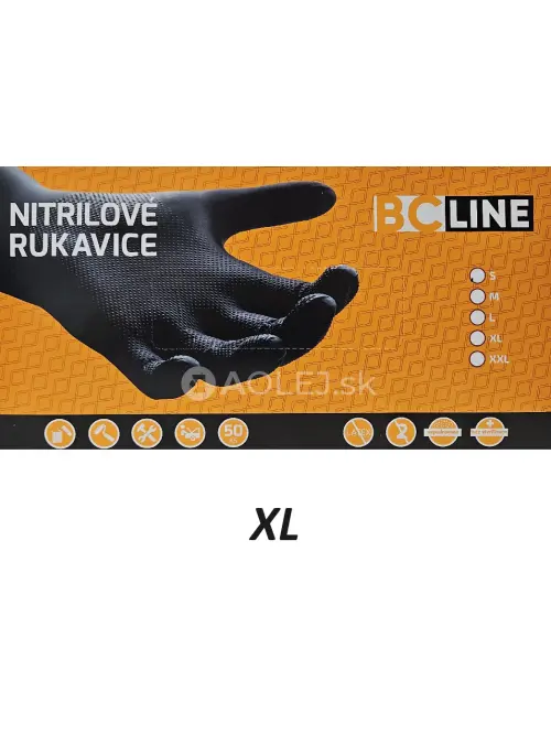 BC LINE gripov&eacute;, nitrilov&eacute;, proti&scaron;mykov&eacute; rukavice XL balenie 50ks