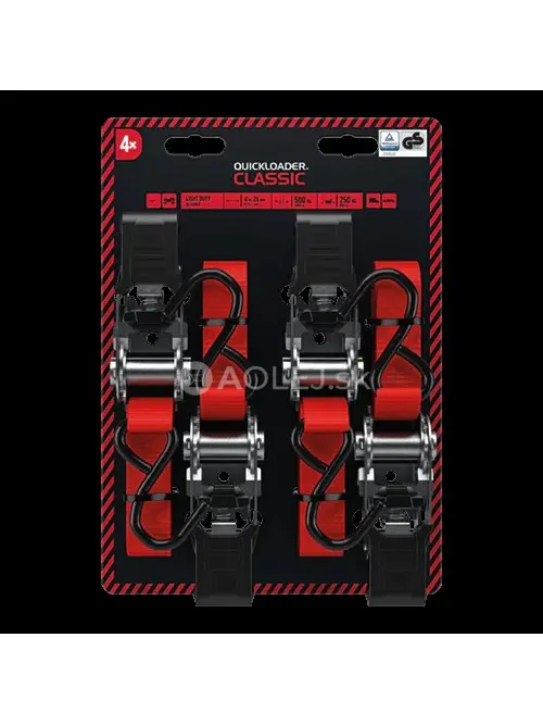 QUICKLOADER Classic/Dvojdielny popruh s račňou 500 kg 4 m x 25 mm 4-PACK