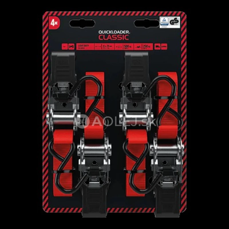 QUICKLOADER Classic/Dvojdielny popruh s račňou 500 kg 4 m x 25 mm 4-PACK
