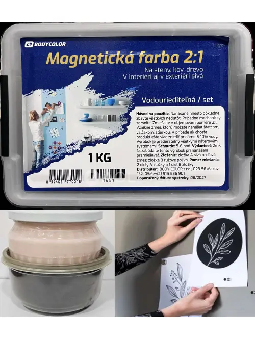 Magnetick&aacute; farba 2:1 na steny, kov, drevo v interi&eacute;ri aj v exteri&eacute;ri siv&aacute; 1kg