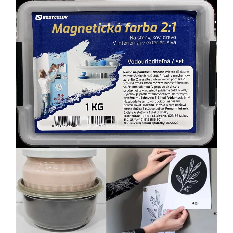 Magnetick&aacute; farba 2:1 na steny, kov, drevo v interi&eacute;ri aj v exteri&eacute;ri siv&aacute; 1kg
