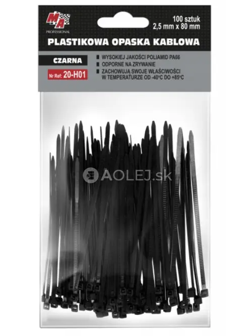 MA Professional Sťahovacie p&aacute;sky plastov&eacute; čierne 2,5x80mm 100ks