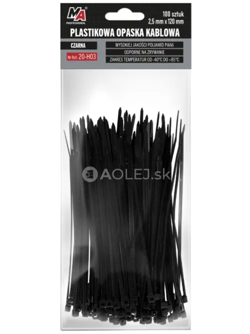 MA Professional Sťahovacie p&aacute;sky plastov&eacute; čierne 2,5x120mm 100ks