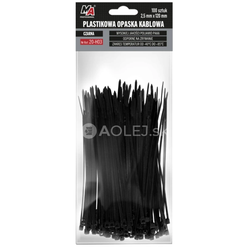 MA Professional Sťahovacie p&aacute;sky plastov&eacute; čierne 2,5x120mm 100ks