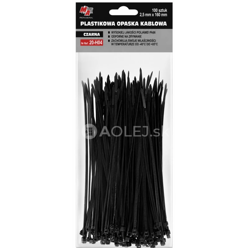 MA Professional Sťahovacie p&aacute;sky plastov&eacute; čierne 2,5x160mm 100ks