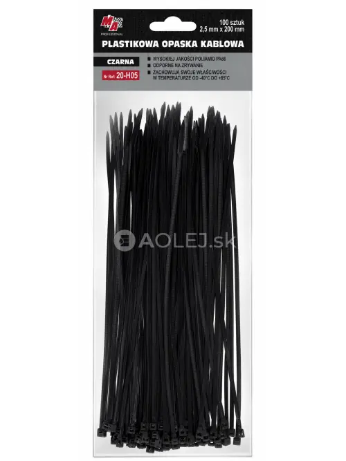 MA Professional Sťahovacie p&aacute;sky plastov&eacute; čierne 2,5x200mm 100ks