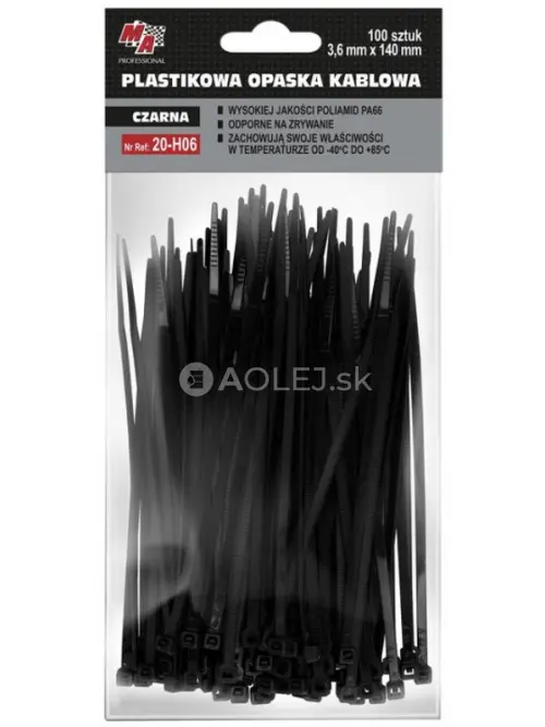 MA Professional Sťahovacie p&aacute;sky plastov&eacute; čierne 3,6x140mm 100ks