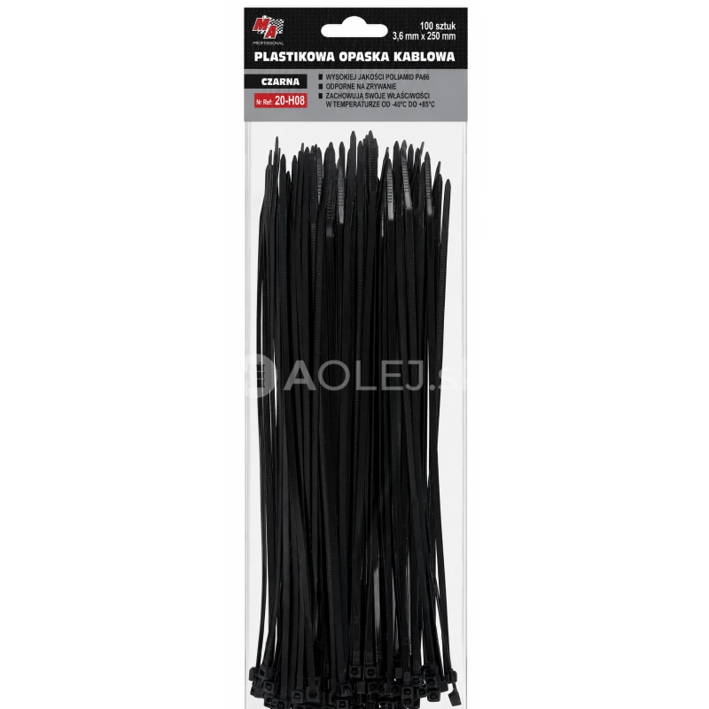 MA Professional Sťahovacie p&aacute;sky plastov&eacute; čierne 3,6x250mm 100ks