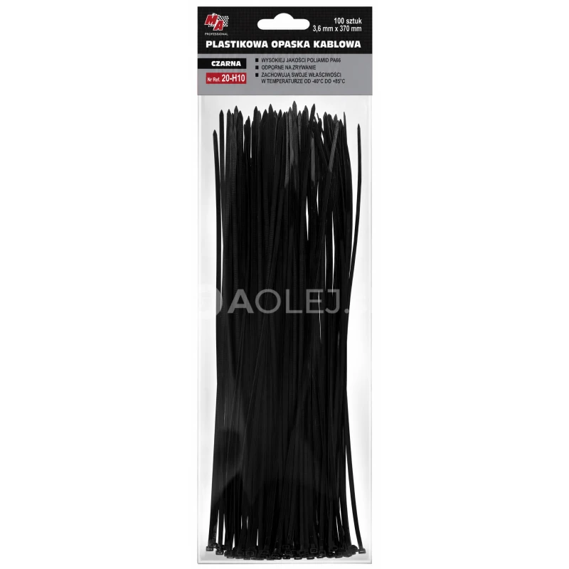 MA Professional Sťahovacie p&aacute;sky plastov&eacute; čierne 3,6x370mm 100ks