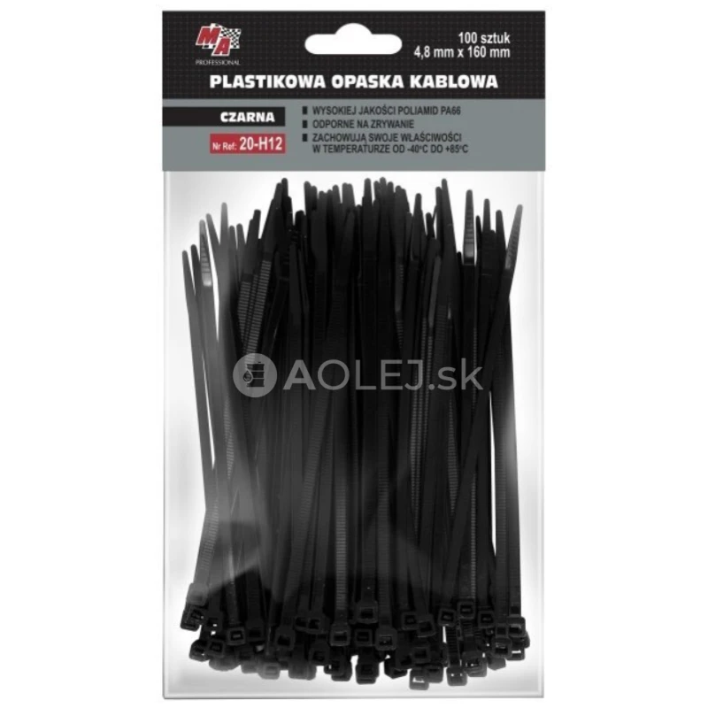 MA Professional Sťahovacie p&aacute;sky plastov&eacute; čierne 4,8x160mm 100ks