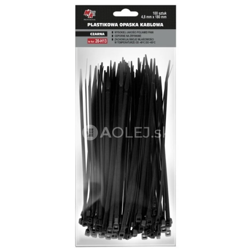 MA Professional Sťahovacie p&aacute;sky plastov&eacute; čierne 4,8x180mm 100ks