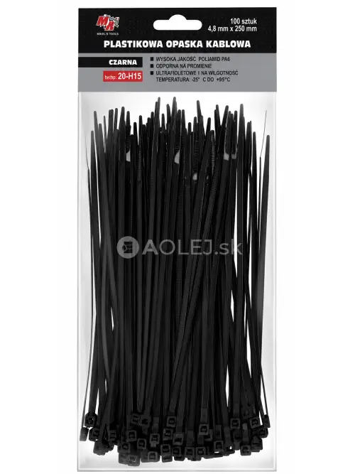 MA Professional Sťahovacie p&aacute;sky plastov&eacute; čierne 4,8x250mm 100ks