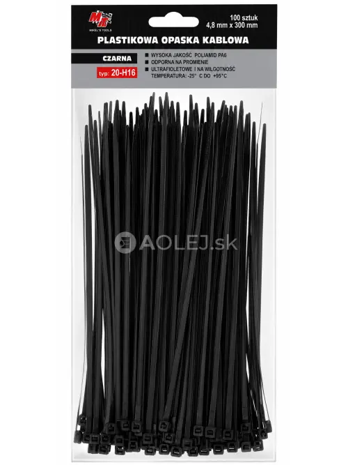 MA Professional Sťahovacie p&aacute;sky plastov&eacute; čierne 4,8x300mm 100ks