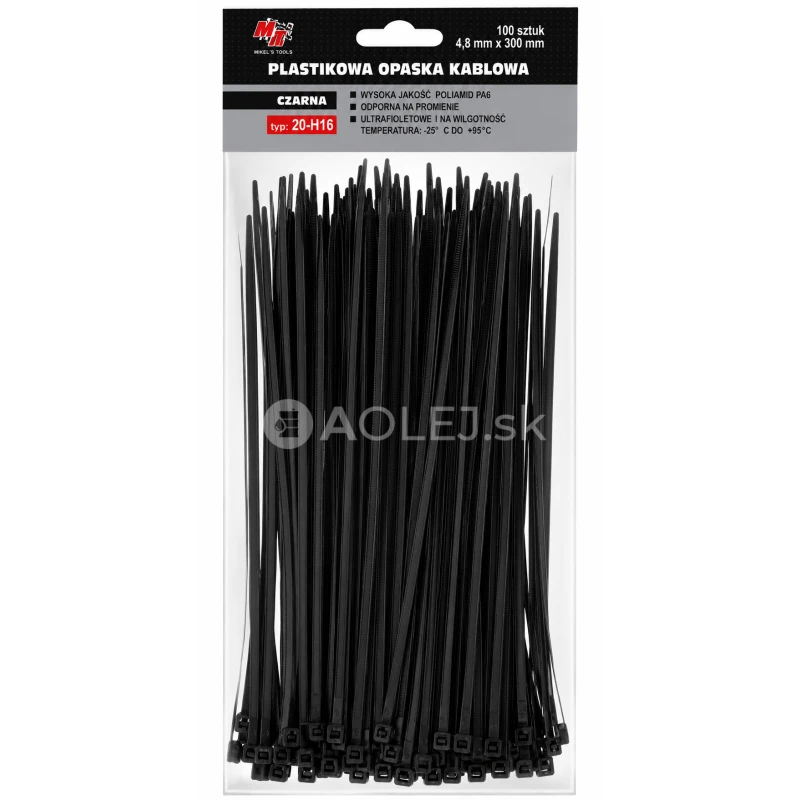 MA Professional Sťahovacie p&aacute;sky plastov&eacute; čierne 4,8x300mm 100ks