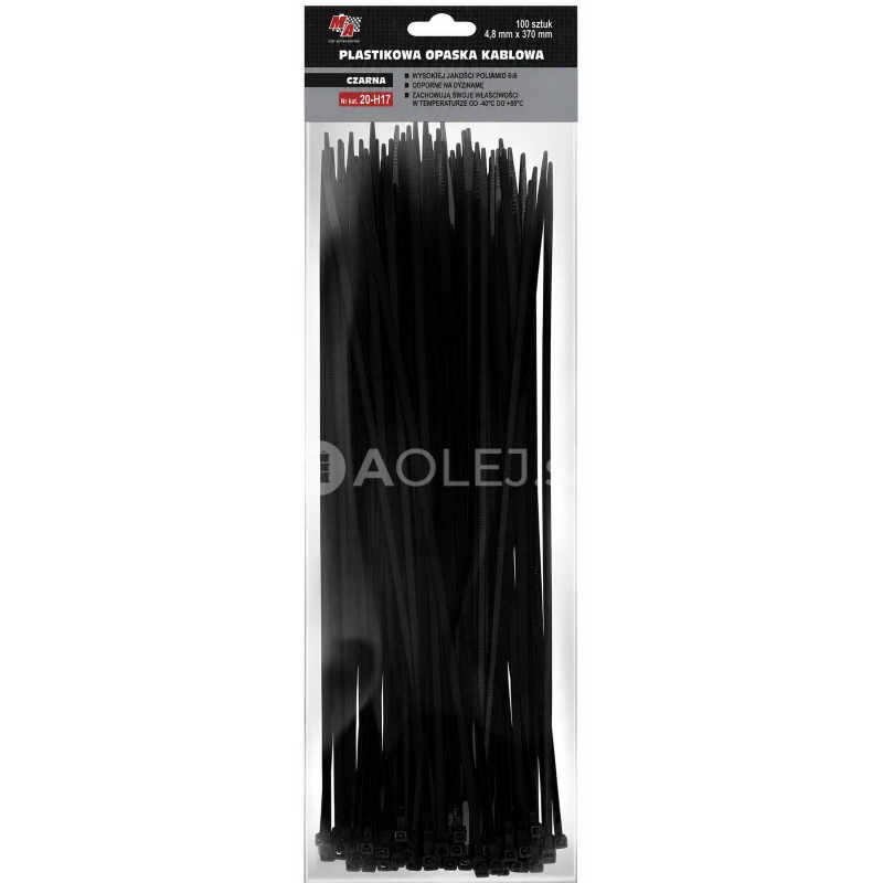 MA Professional Sťahovacie p&aacute;sky plastov&eacute; čierne 4,8x370mm 100ks