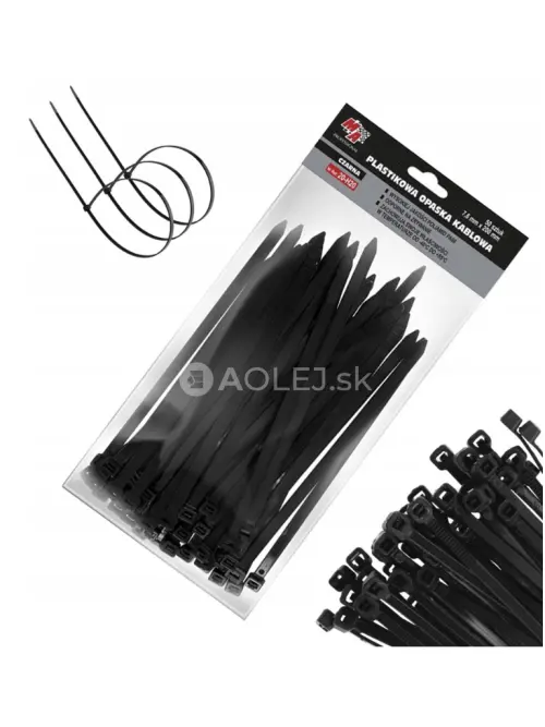 MA Professional Sťahovacie p&aacute;sky plastov&eacute; čierne 7,6x200mm 50ks