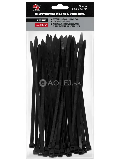 MA Professional Sťahovacie p&aacute;sky plastov&eacute; čierne 7,6x250mm 50ks