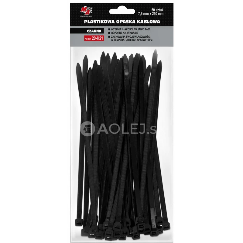 MA Professional Sťahovacie p&aacute;sky plastov&eacute; čierne 7,6x250mm 50ks