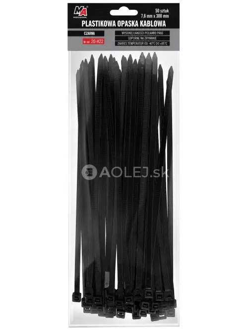 MA Professional Sťahovacie p&aacute;sky plastov&eacute; čierne 7,6x300mm 50ks