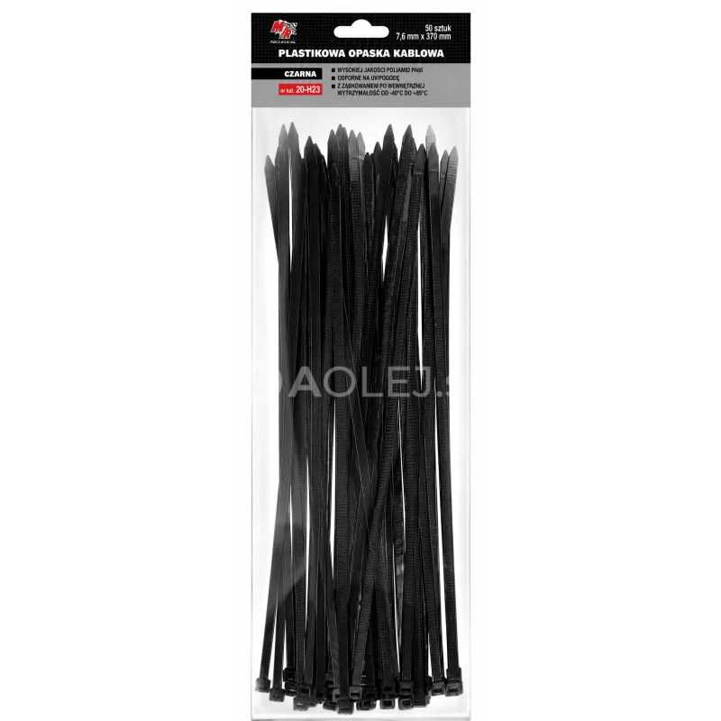 MA Professional Sťahovacie p&aacute;sky plastov&eacute; čierne 7,6x370mm 50ks