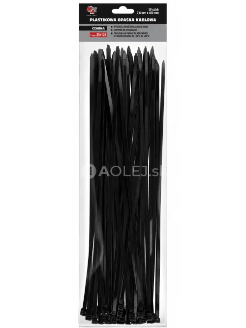 MA Professional Sťahovacie p&aacute;sky plastov&eacute; čierne 7,6x450mm 50ks