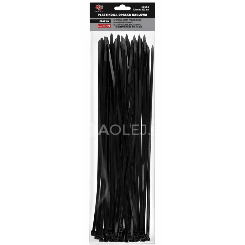 MA Professional Sťahovacie p&aacute;sky plastov&eacute; čierne 7,6x450mm 50ks