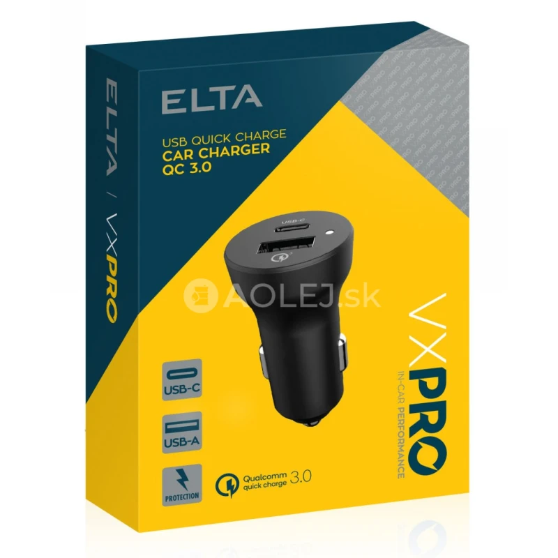 Elta VX Pro Nab&iacute;jačka mobiln&eacute;ho telef&oacute;nu USB a USB-C s r&yacute;chlonab&iacute;jan&iacute;m QC3.0
