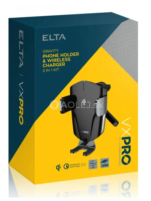 Elta VX Pro Držiak mobiln&eacute;ho telef&oacute;nu s automatick&yacute;m uchopen&iacute;m a bezdr&ocirc;tov&yacute;m nab&iacute;jan&iacute;m QC 3.0 Qi