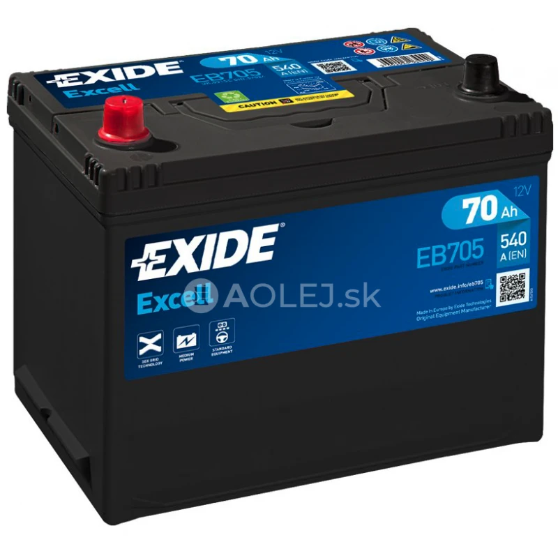 Exide Excell 12V 70Ah 540A EB705
