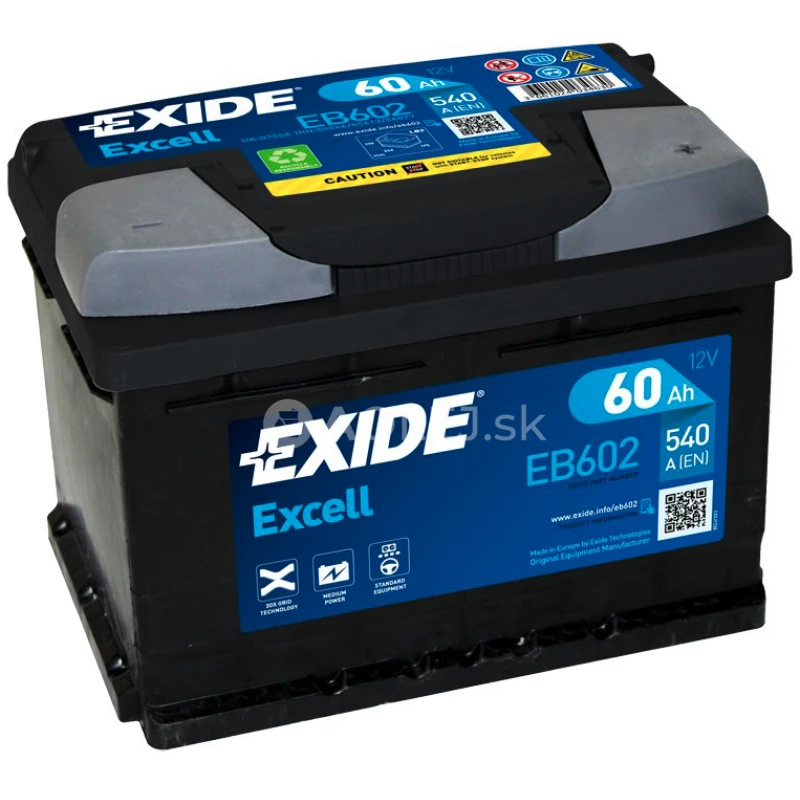 Exide Excell 12V 60Ah 540A EB602