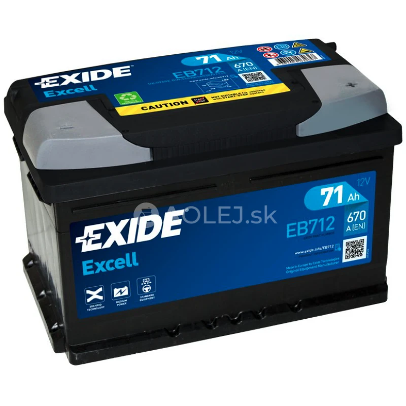 Exide Excell 12V 71Ah 670A EB712