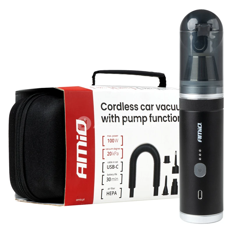 Bezdr&ocirc;tov&yacute; vys&aacute;vač s funkciou pumpy, 100 W, 20 kPa, USB-C, AMiO-04785