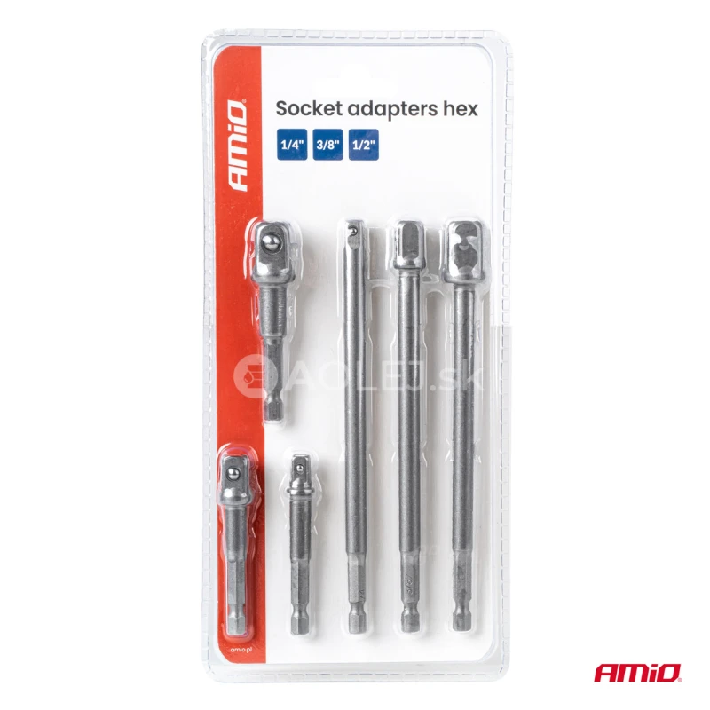 Redukcia na n&aacute;strčn&eacute; kľ&uacute;če HEX 1/4" 3/8" 1/2" AMiO-04781