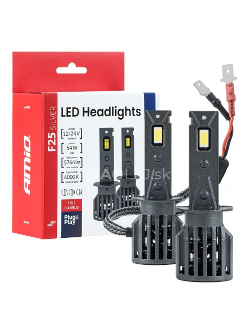 LED žiarovky hlavn&eacute;ho svietenia S&eacute;ria F25 SILVER FULL CANBUS H1 54W 12V 24V AMiO-04701