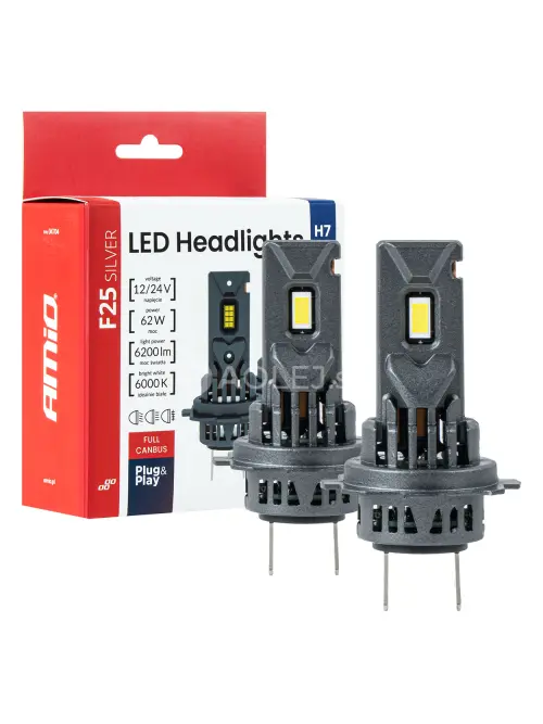 LED žiarovky hlavn&eacute;ho svietenia S&eacute;ria F25 SILVER FULL CANBUS H7/H18 62W 12V 24V AMiO-04704